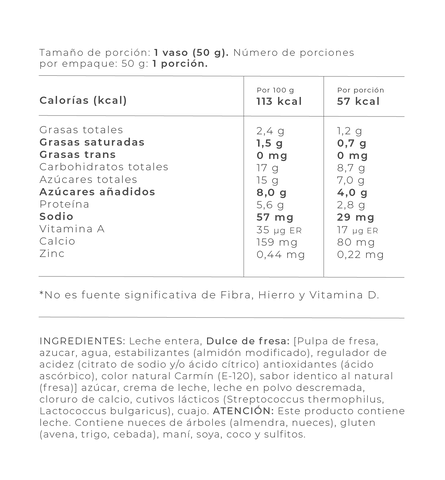 Información Nutricional - Strawberry / 50 gr