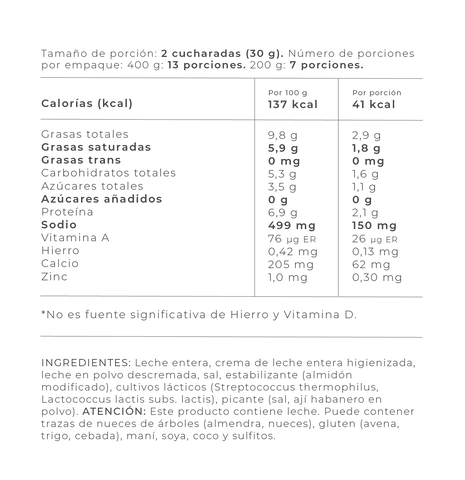 Información Nutricional - 200 gr / Picante